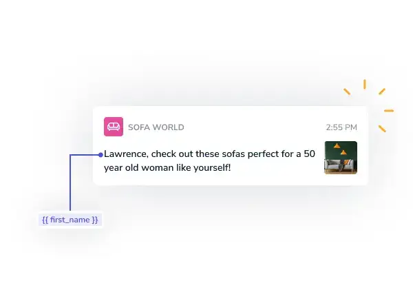 Push notification from Sofa World using the customer's first name in the message