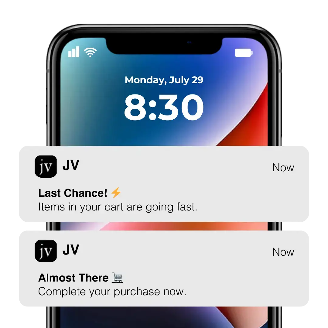 Cart reminder push notifications from JV on an iPhone lock screen
