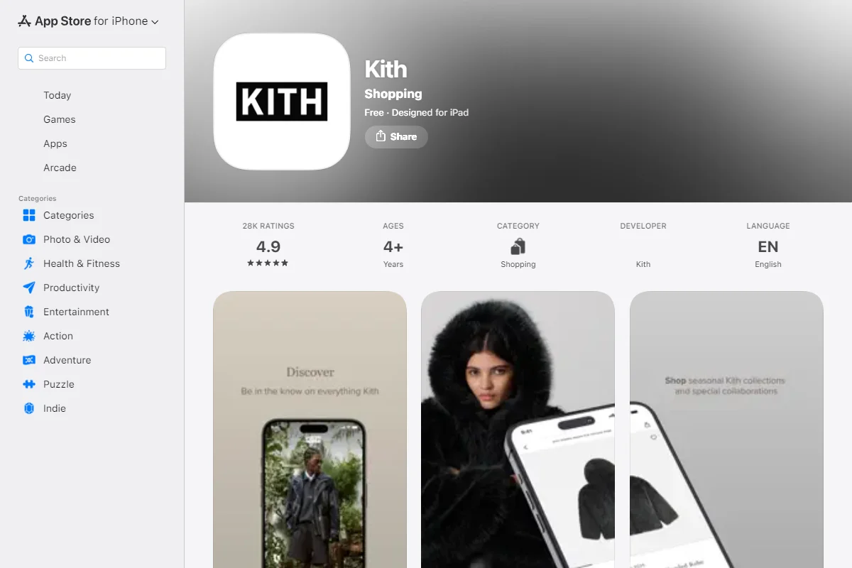 App Store listing for the Kith app