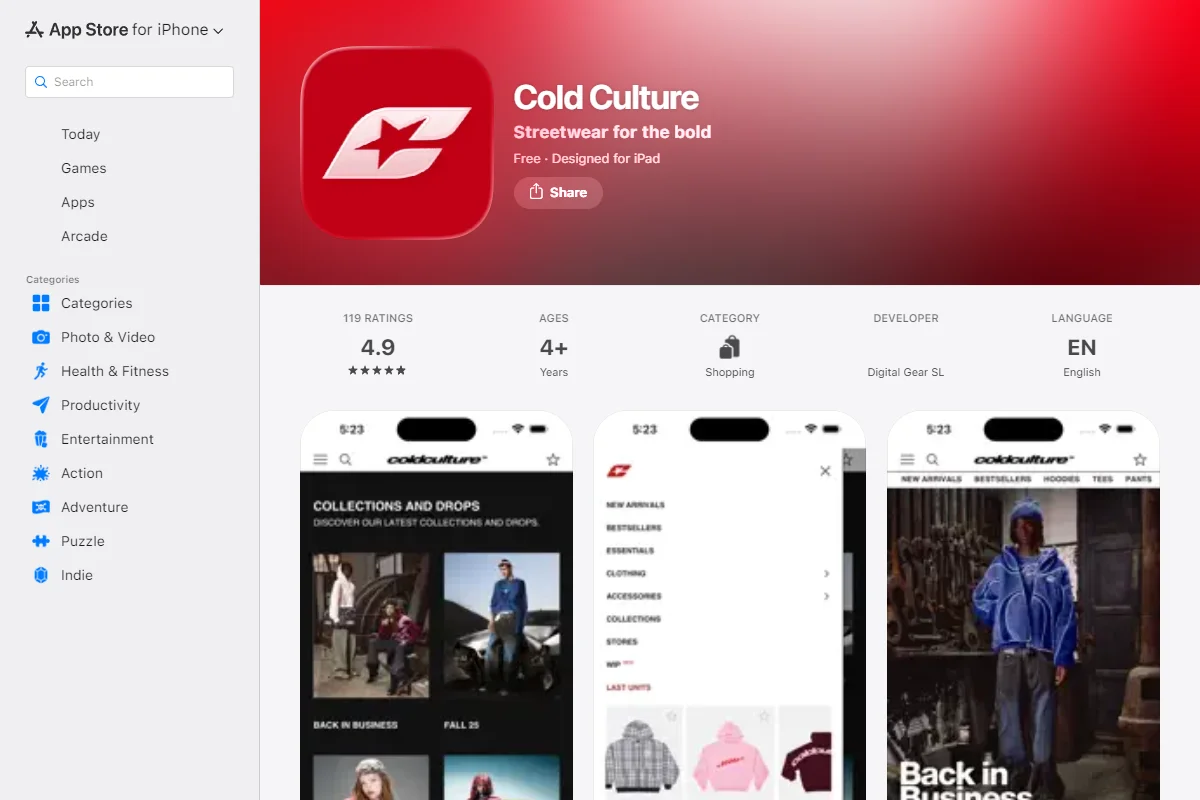 App Store listing for the Cold Culture app