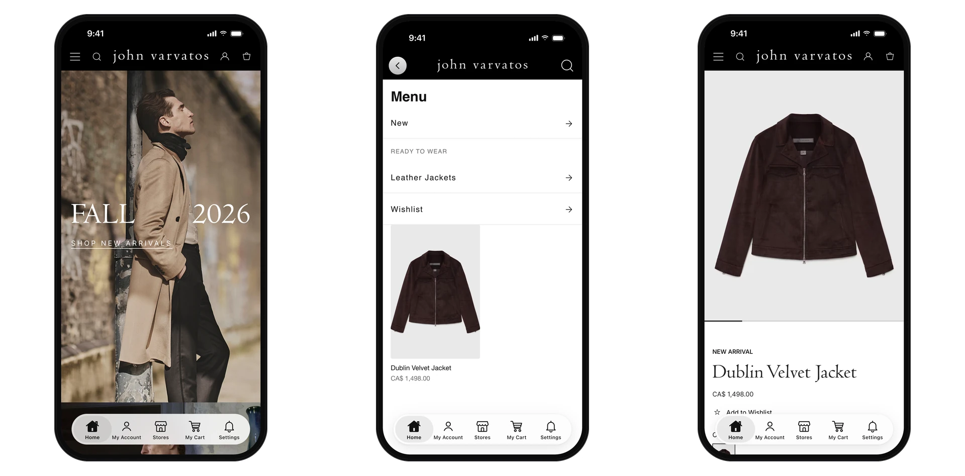 John Varvatos app screens