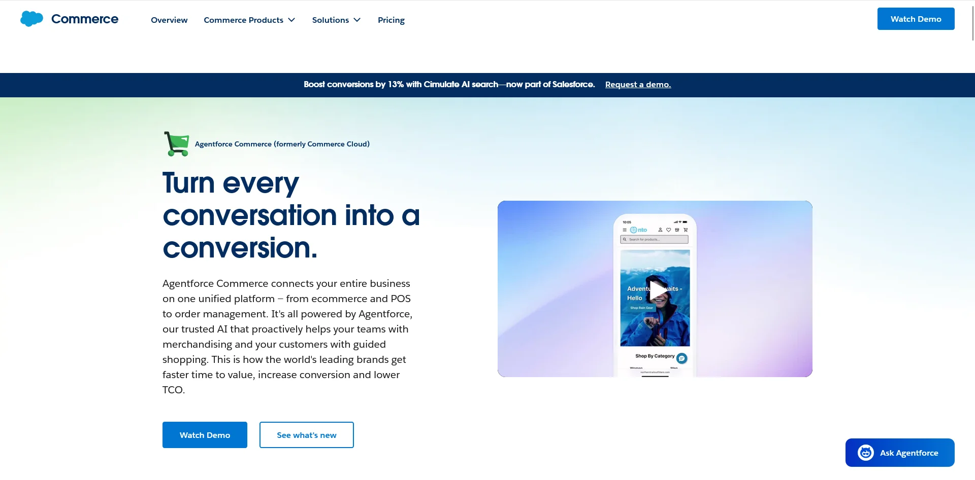 Screenshot of the Salesforce Agentforce Commerce website homepage