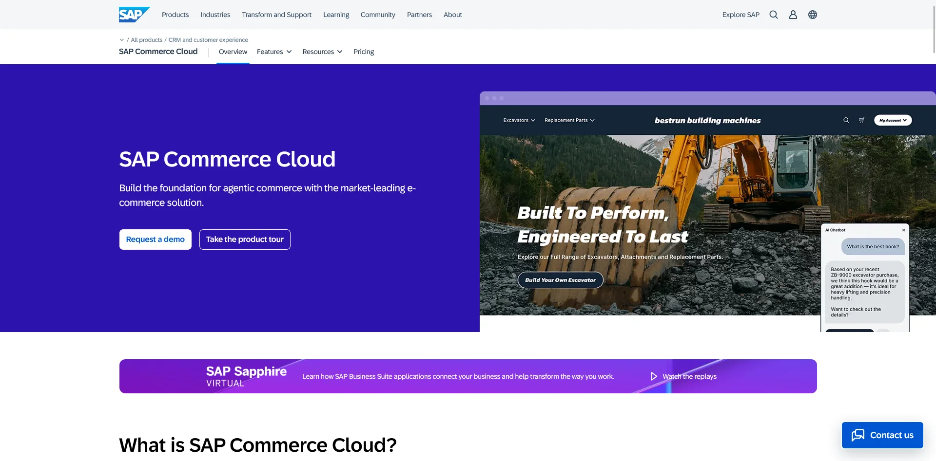 Screenshot of the SAP Commerce Cloud website homepage
