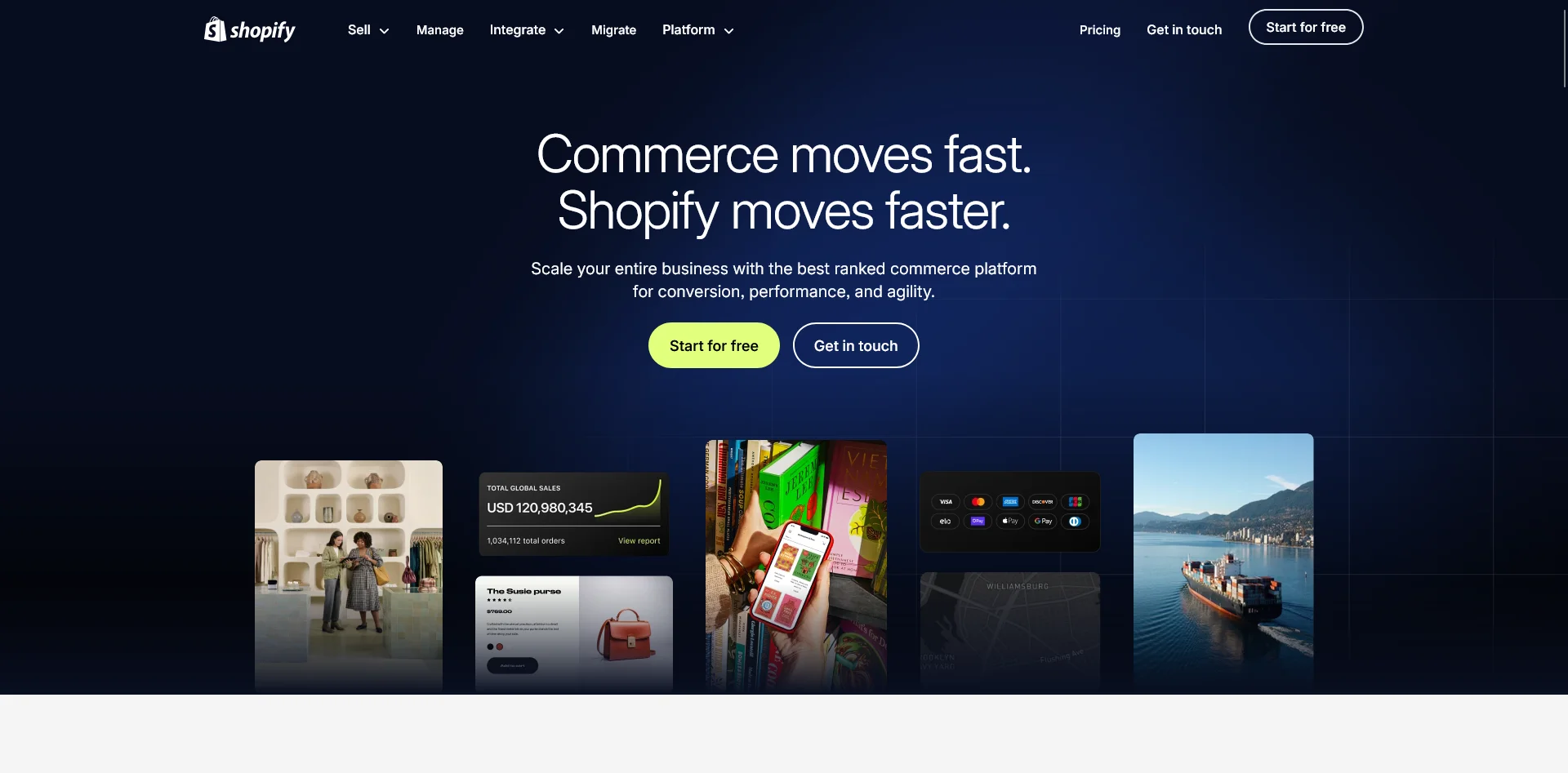 Screenshot of the Shopify website homepage
