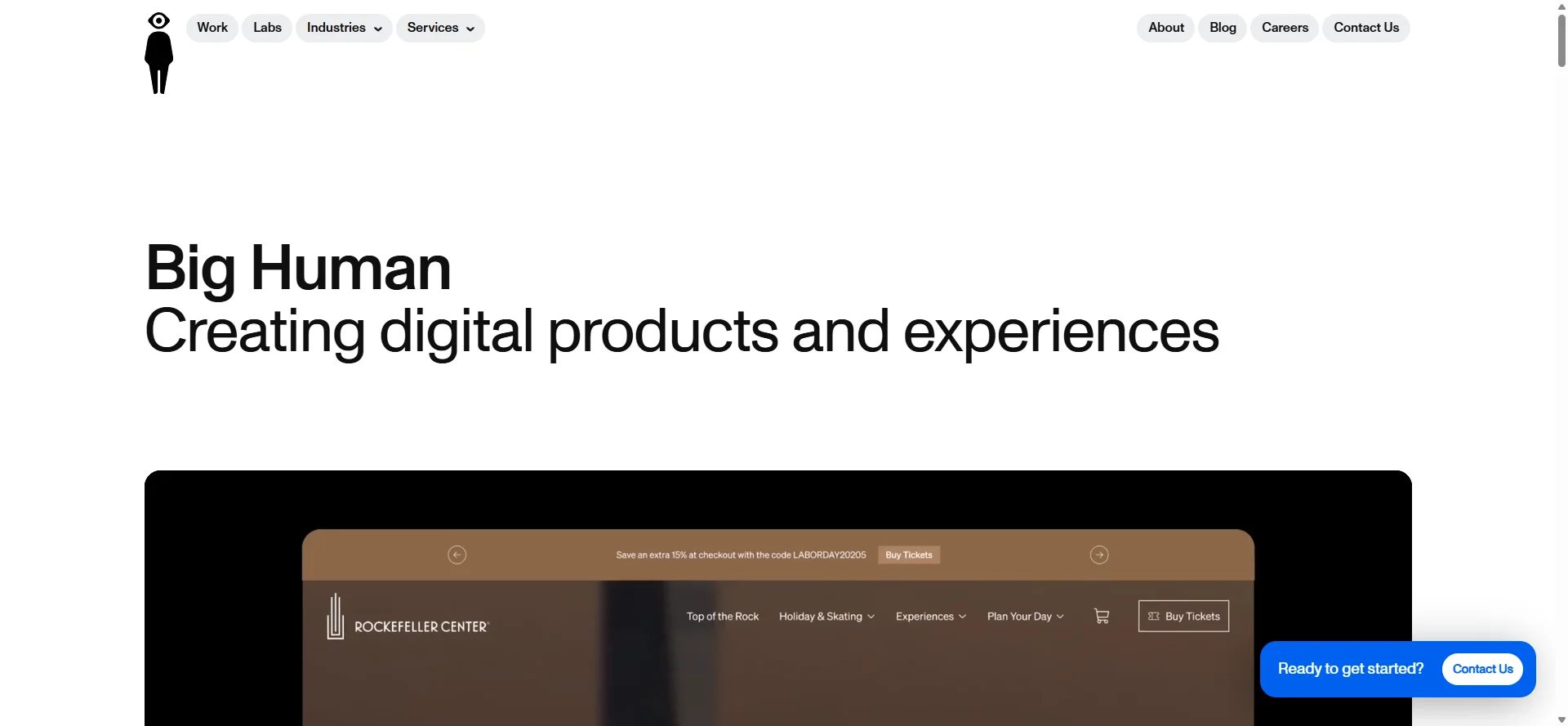 Screenshot of the Big Human website: creating digital products and experiences