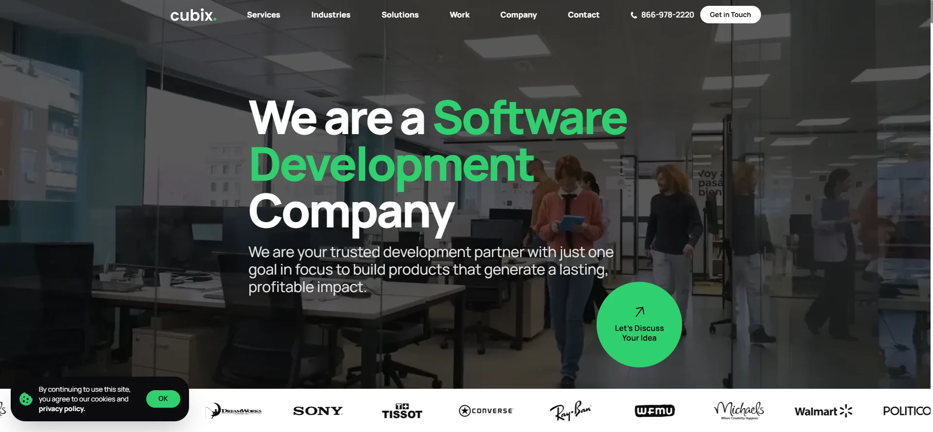Screenshot of the Cubix software development company website
