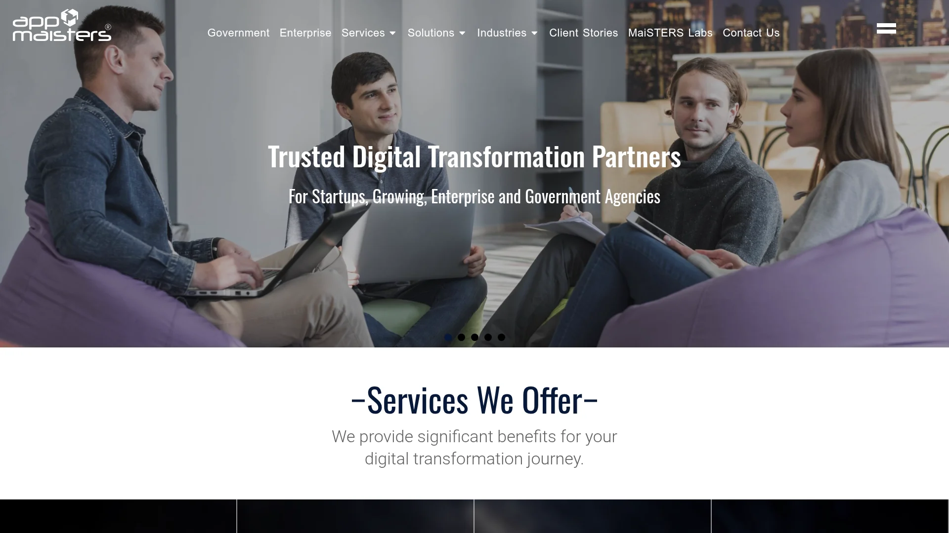 Screenshot of the App Maisters homepage: trusted digital transformation partners