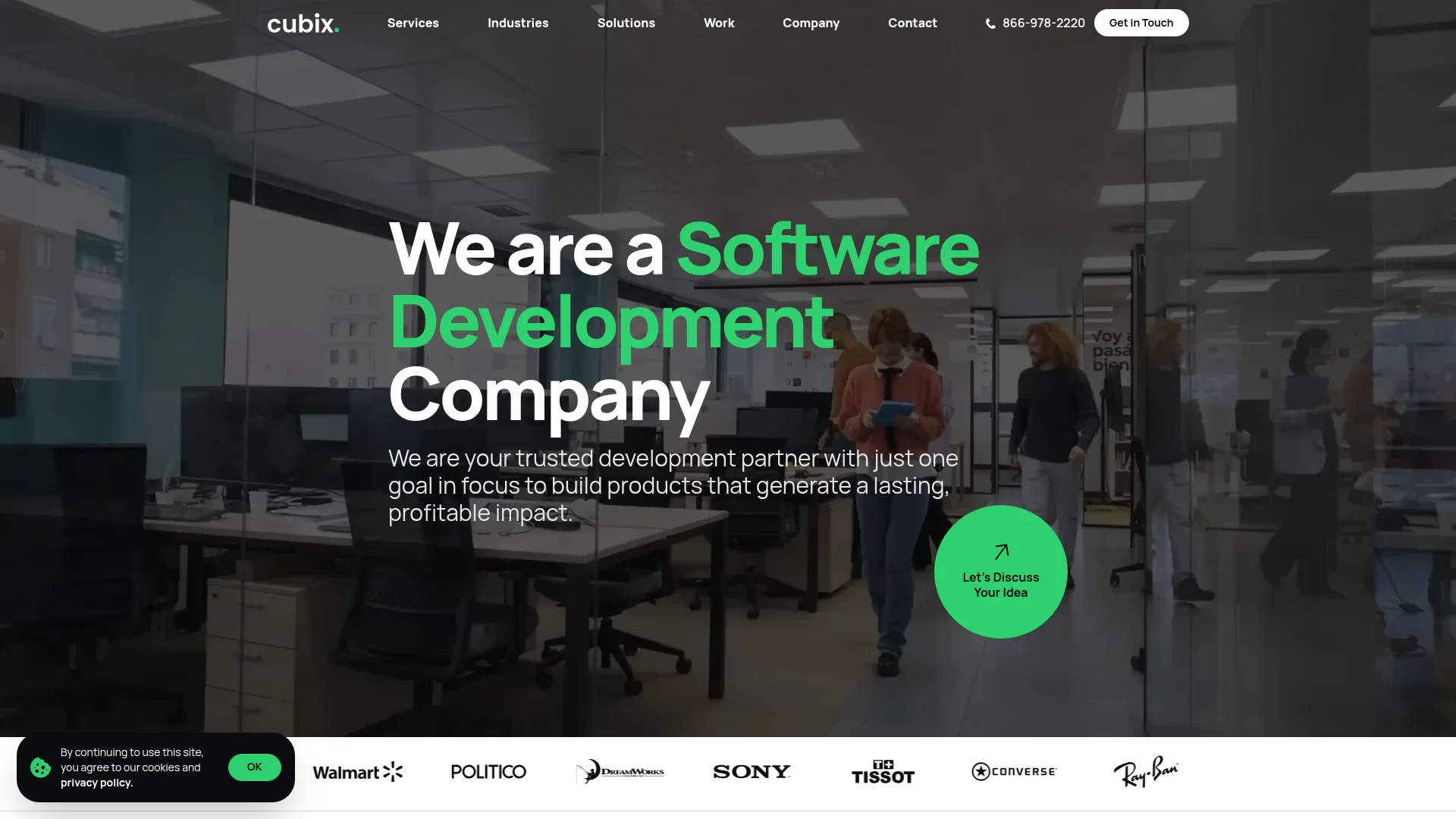 Screenshot of the Cubix software development company homepage