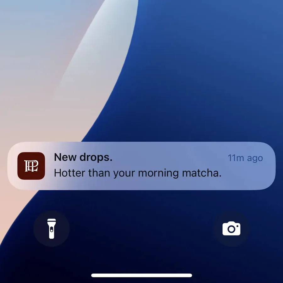 Pretty Little Thing push notification: New drops. Hotter than your morning matcha.