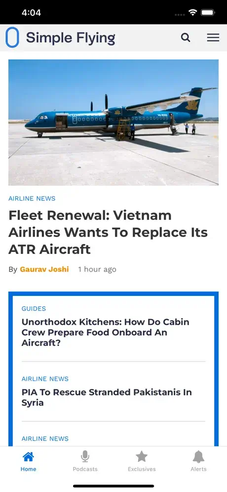 simpleflying.com app screenshot