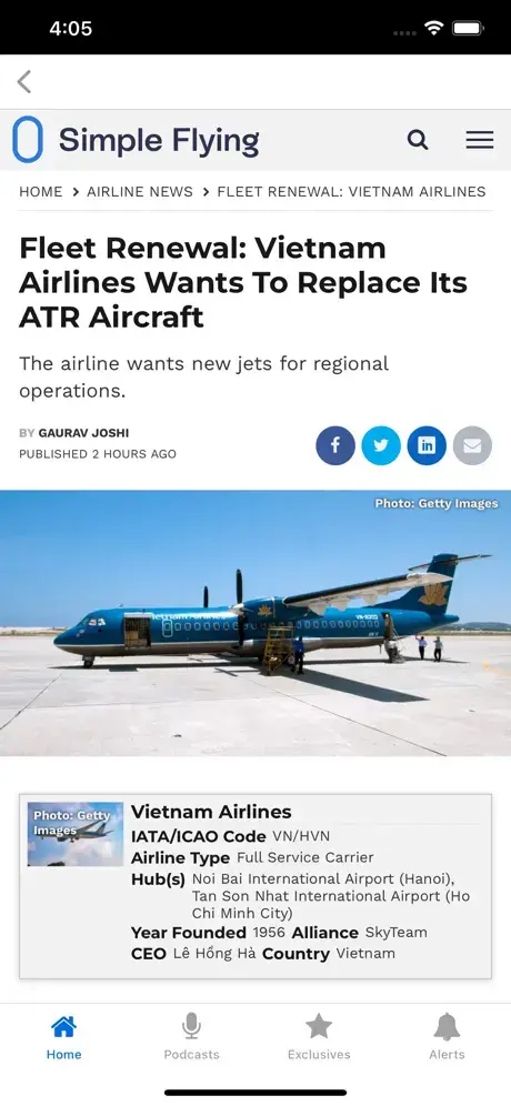 simpleflying.com app screenshot
