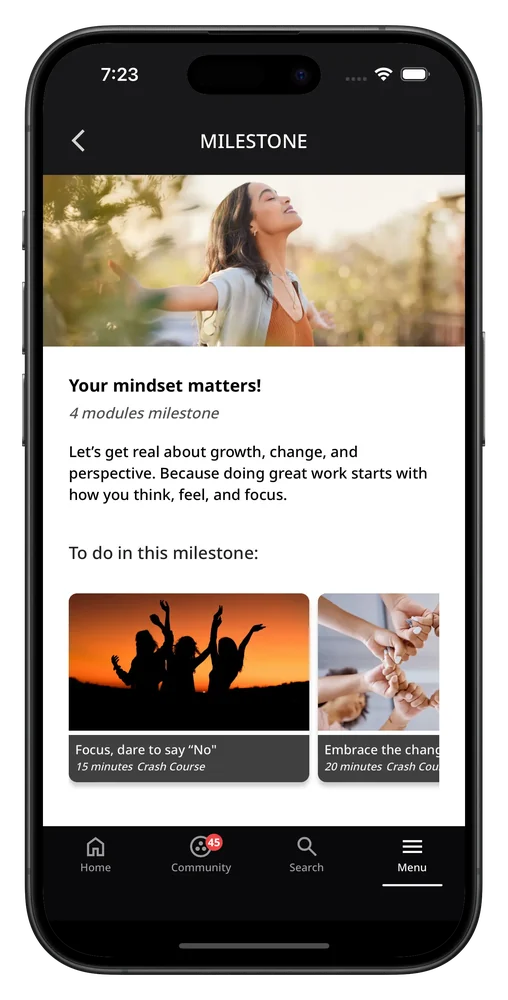MobieTrain's app, showing one of its training milestones
