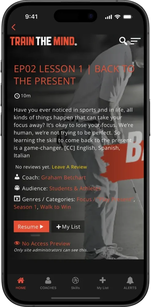 Train the Mind's app, with a mental performance lesson for athletes