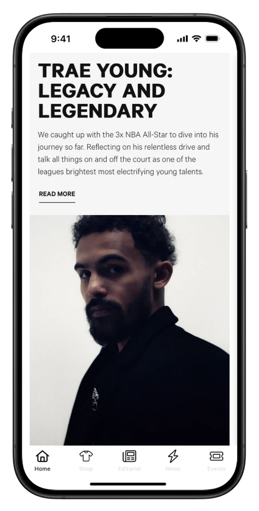 Gaffer's app, with an editorial feature on Trae Young