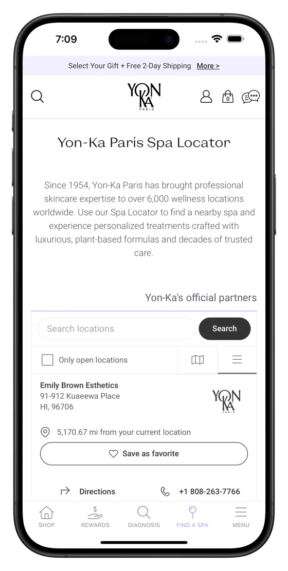 Yon-Ka Paris's app, with its spa locator
