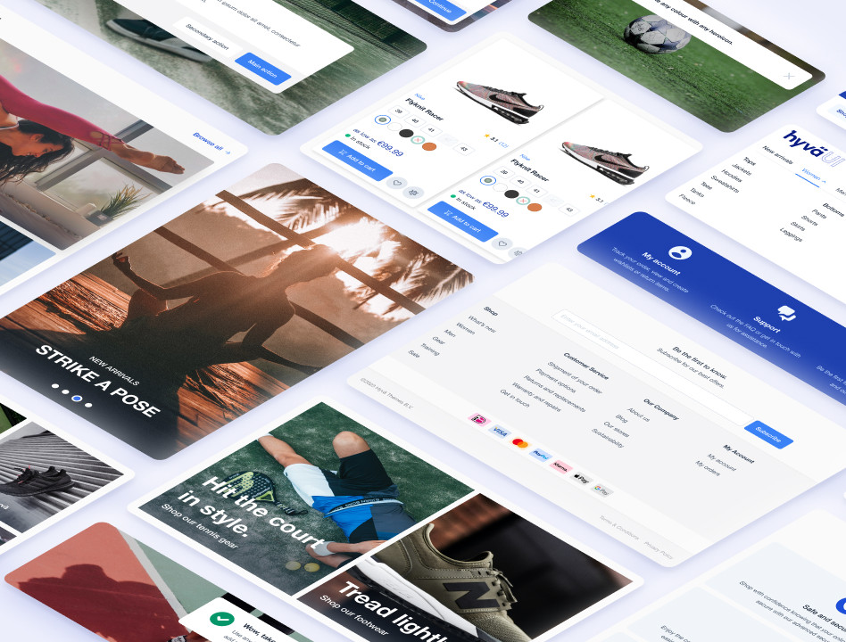 Hyvä UI's collection of storefront headers, product grids, menus and shopping components