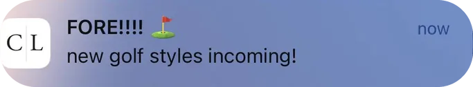 Caden Lane push notification: FORE!!!!. new golf styles incoming!