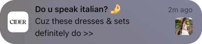 Cider push notification: Do u speak italian?. Cuz these dresses & sets definitely do >>