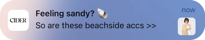 Cider push notification: Feeling sandy?. So are these beachside accs >>