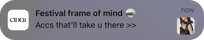 Cider push notification: Festival frame of mind. Accs that'll take u there >>