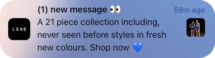 LSKD push notification: (1) new message. A 21 piece collection including, never seen before styles in fresh new colours. Shop now