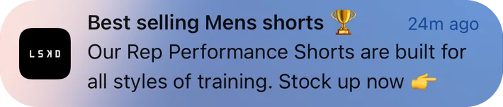 LSKD push notification: Best selling Mens shorts. Our Rep Performance Shorts are built for all styles of training. Stock up now
