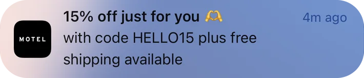Motel Rocks push notification: 15% off just for you. with code HELLO15 plus free shipping available