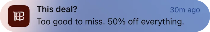 Pretty Little Thing push notification: This deal?. Too good to miss. 50% off everything.