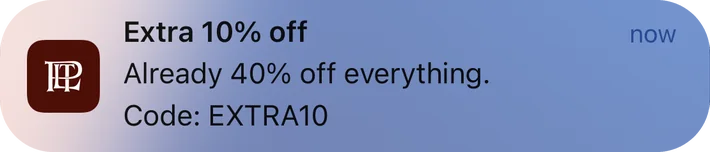 Pretty Little Thing push notification: Extra 10% off. Already 40% off everything. Code: EXTRA10