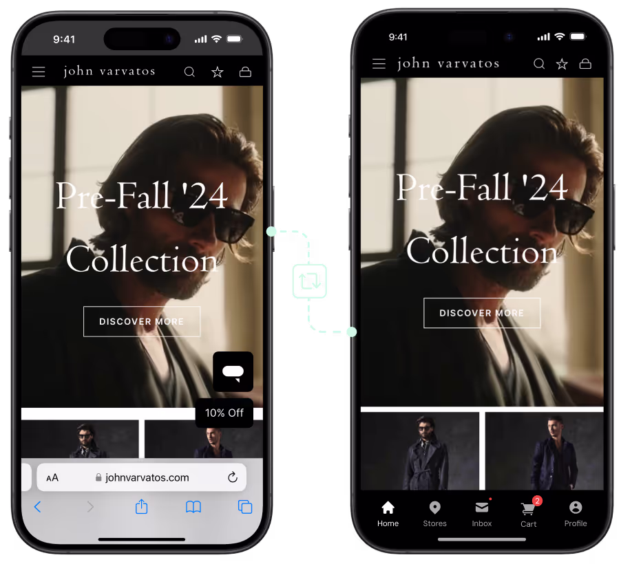 John Varvatos website synced to mobile app